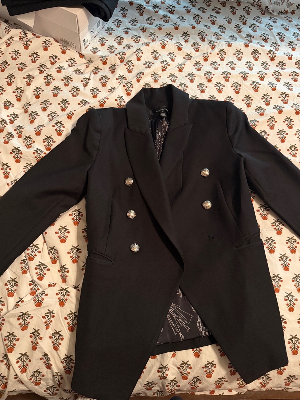 White House Black Market Black Double-Breasted Blazer with Silver Buttons